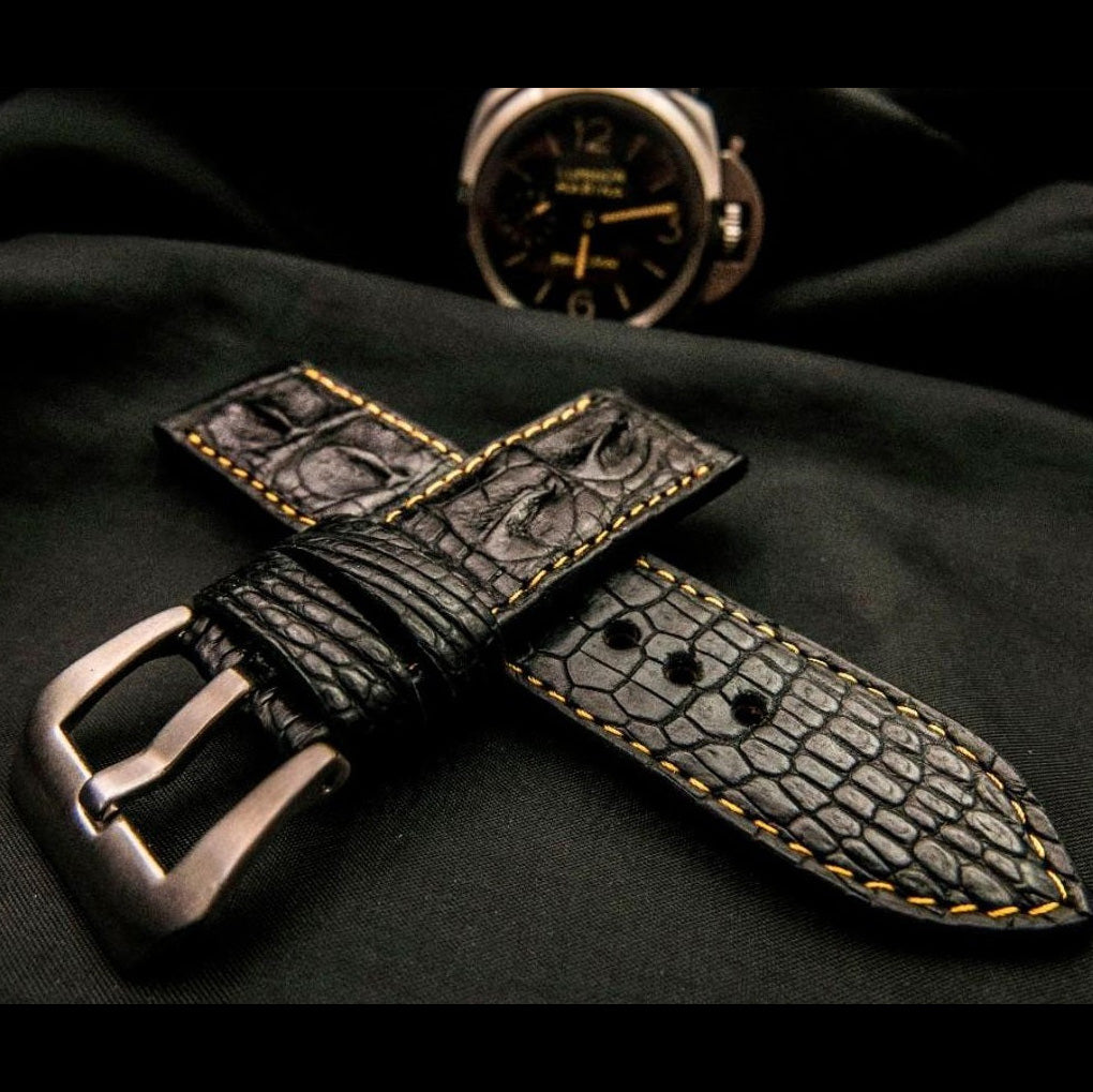 BLACK CROCODILE HORNBACK LEATHER STRAP