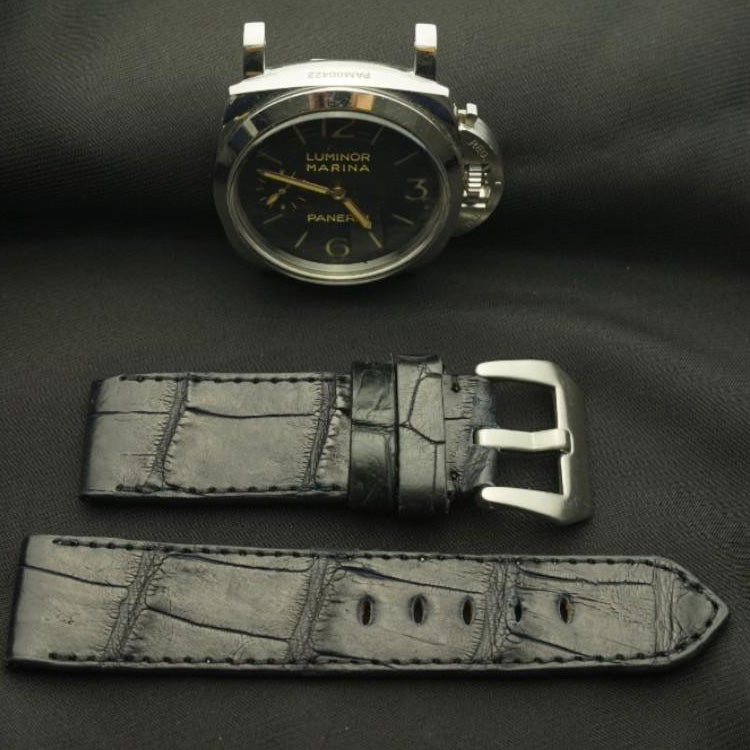 BLACK CROCODILE BELLY LEATHER STRAP