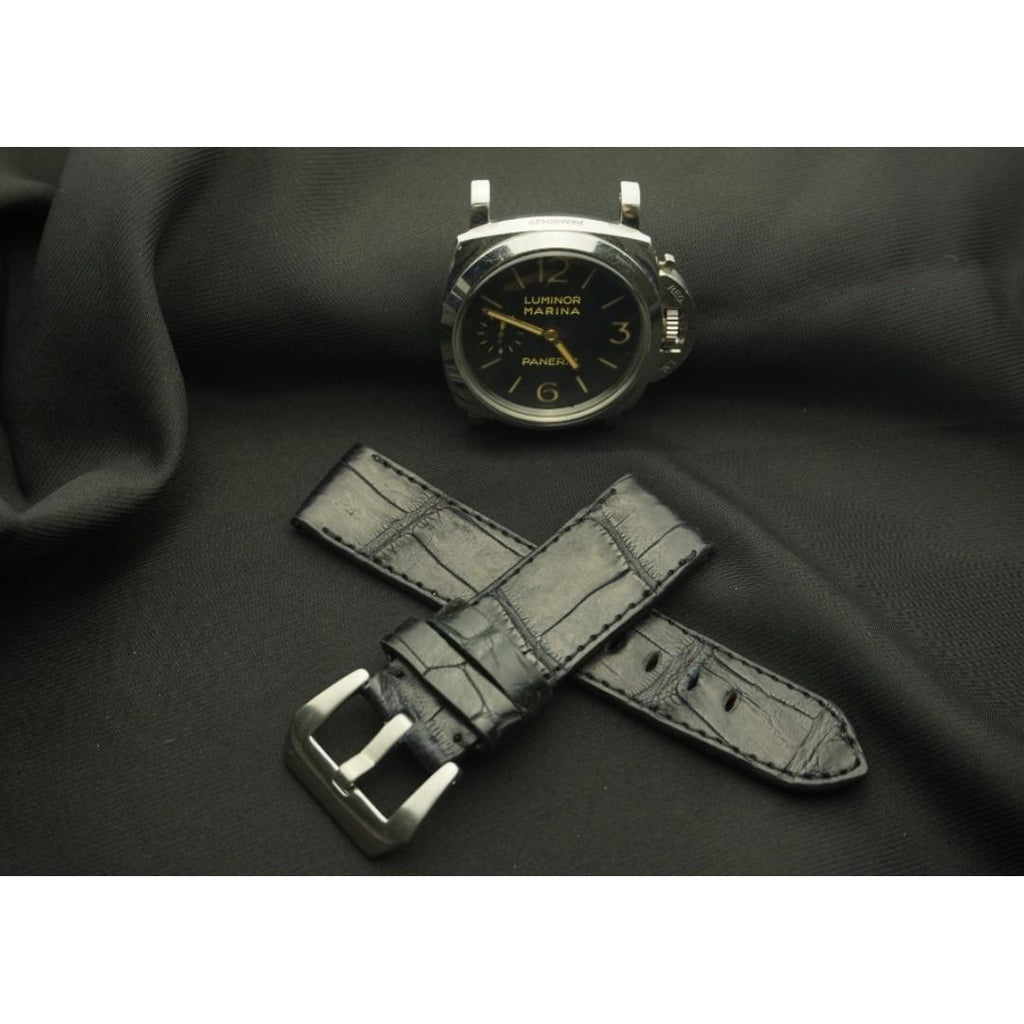 BLACK CROCODILE BELLY LEATHER STRAP