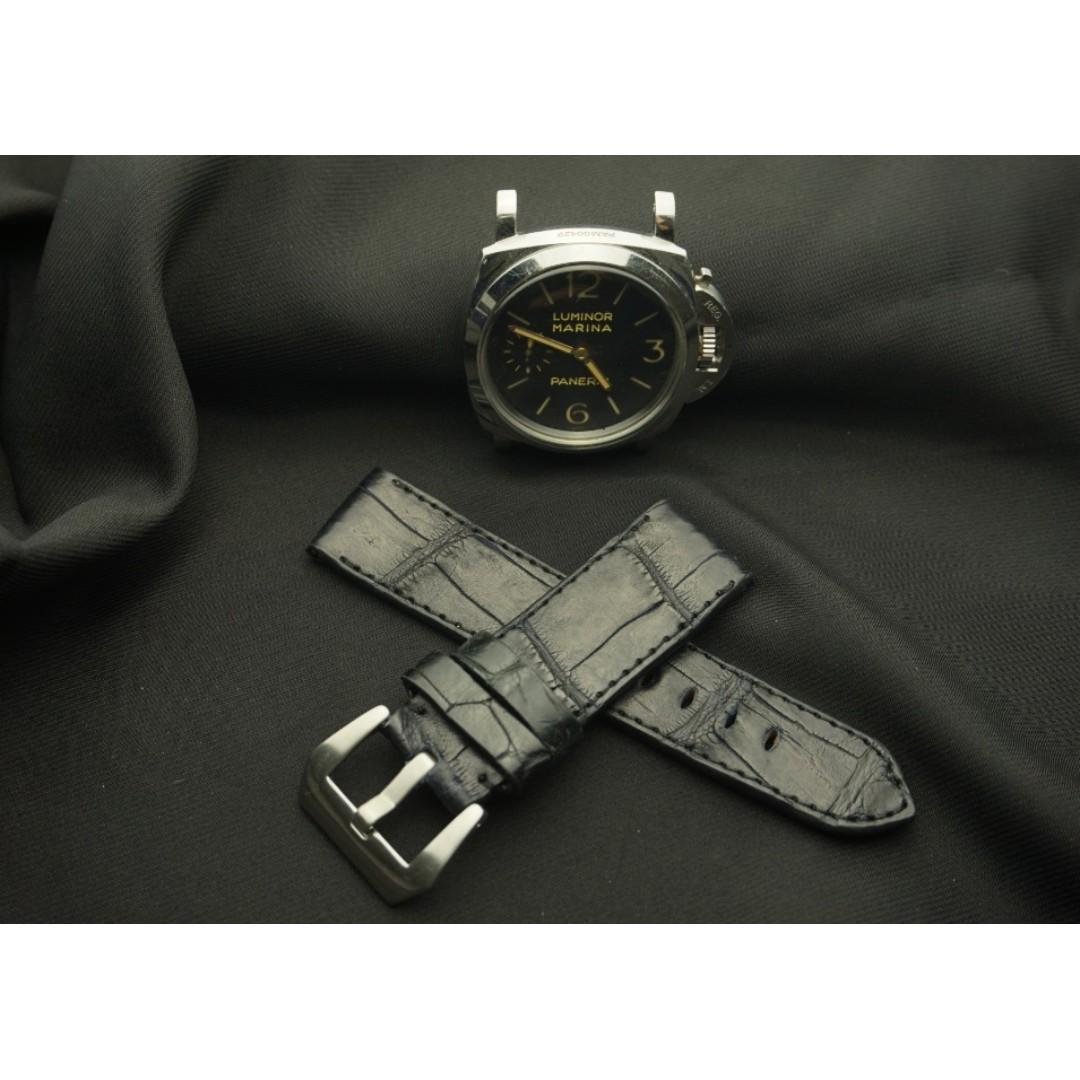 BLACK CROCODILE BELLY LEATHER STRAP