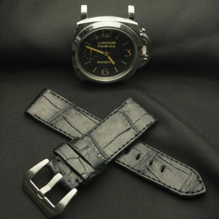BLACK CROCODILE BELLY LEATHER STRAP