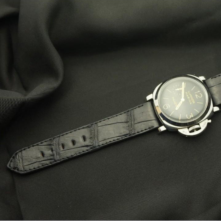 BLACK CROCODILE BELLY LEATHER STRAP