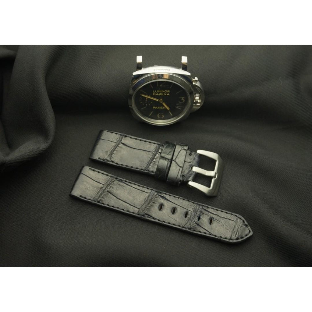 BLACK CROCODILE BELLY LEATHER STRAP - Lac Crado 