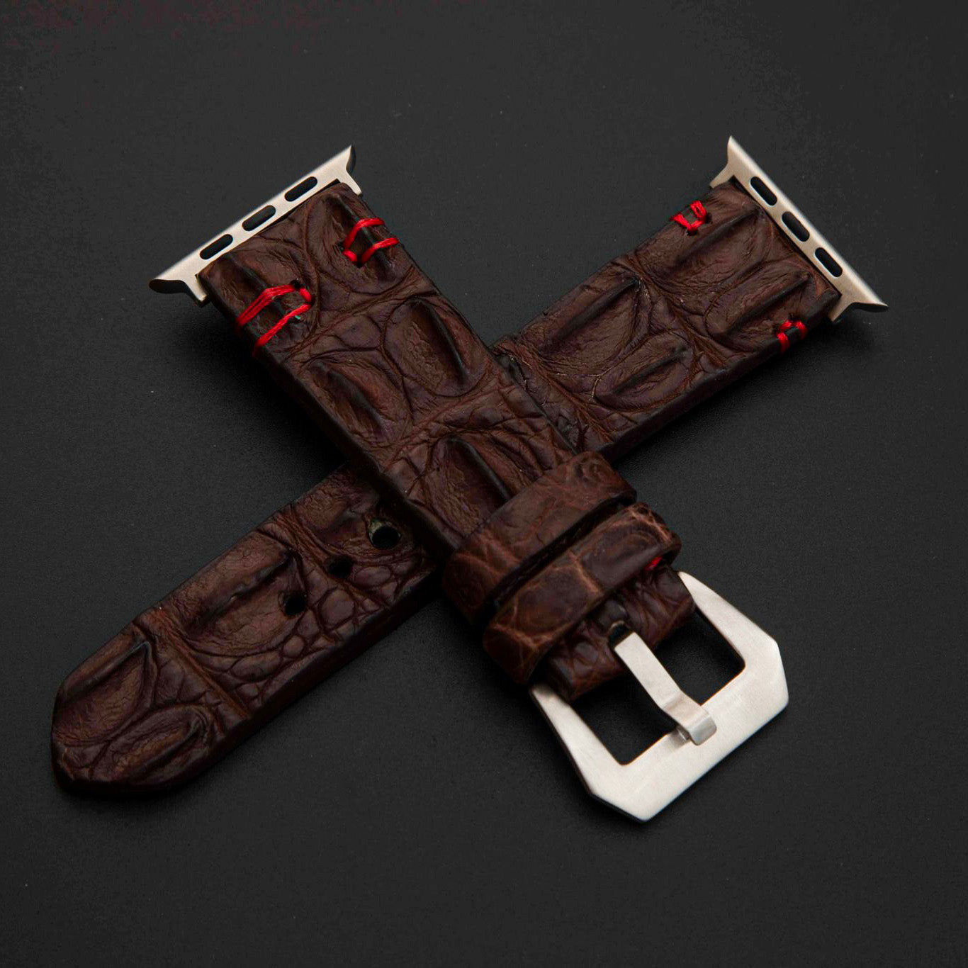 BROWN CROCODILE HORNBACK LEATHER STRAP