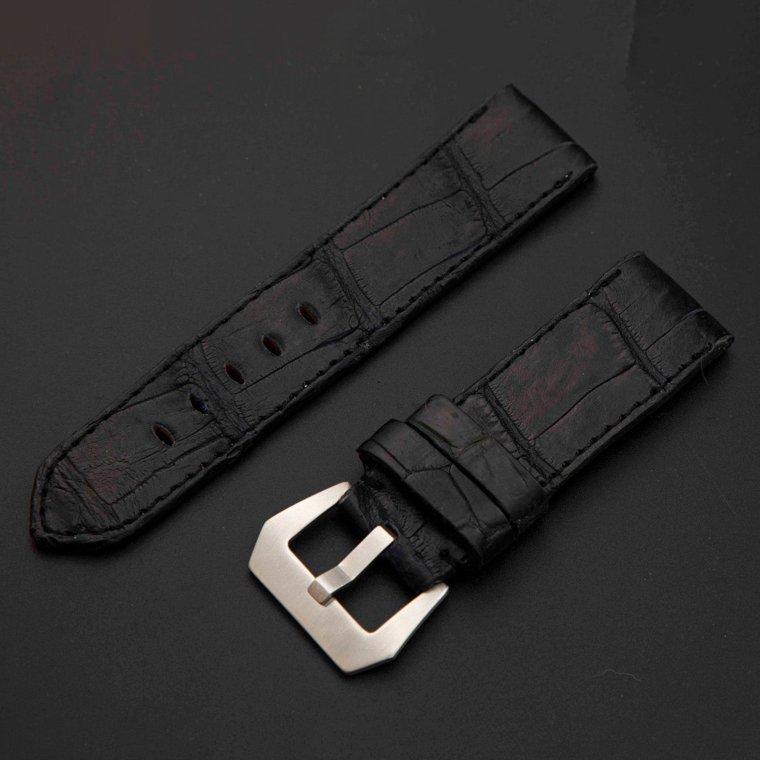 BLACK CROCODILE BELLY LEATHER STRAP