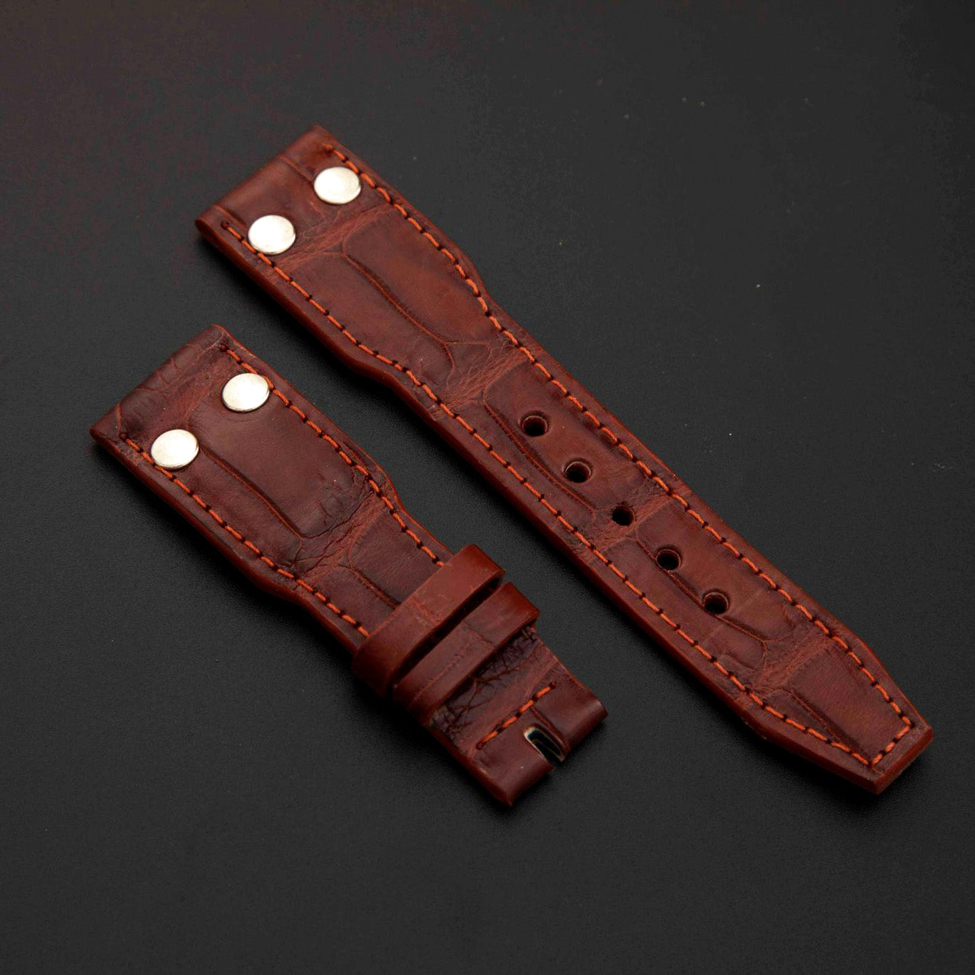 BROWN CROCODILE BELLY LEATHER STRAP