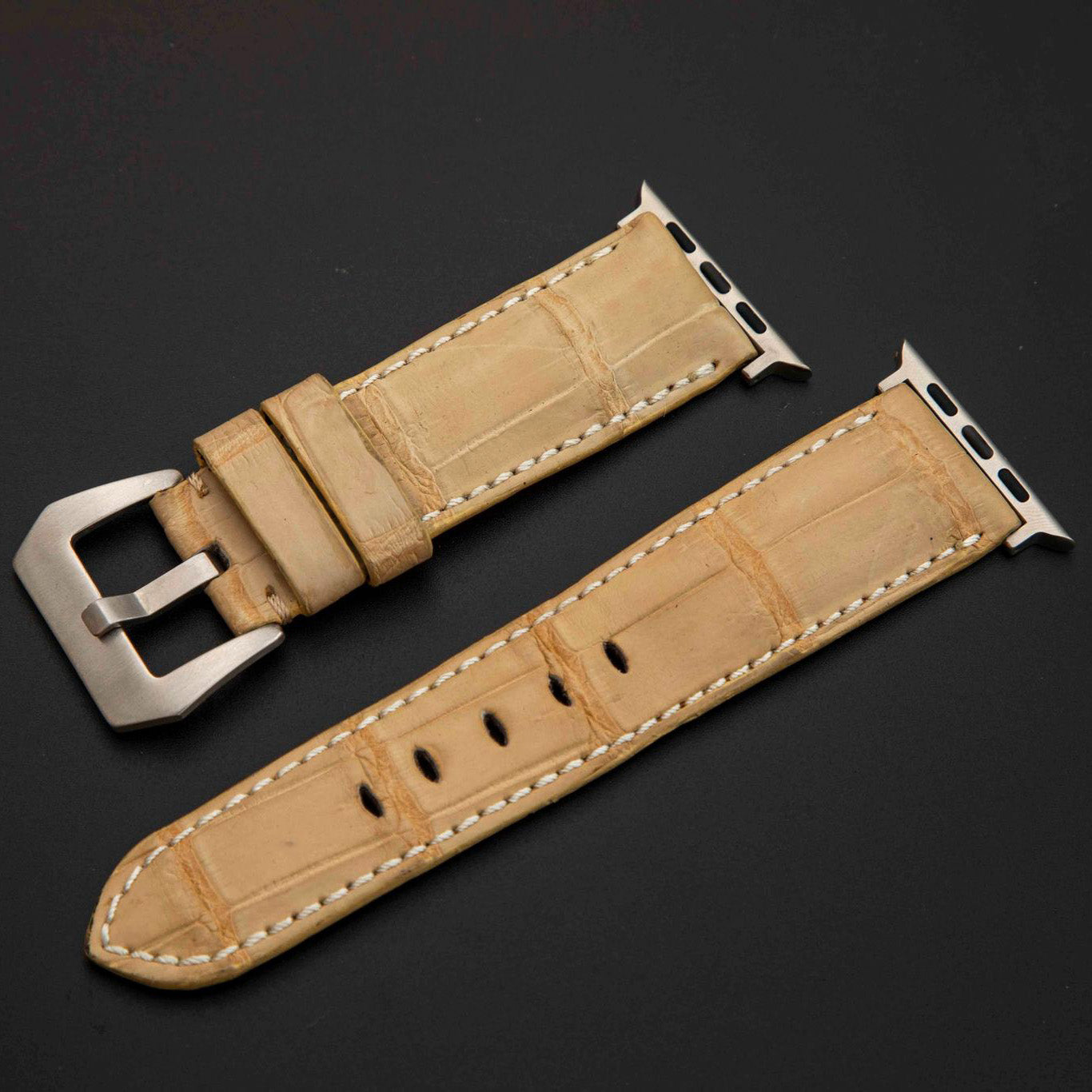 BEIGE CROCODILE BELLY LEATHER STRAP
