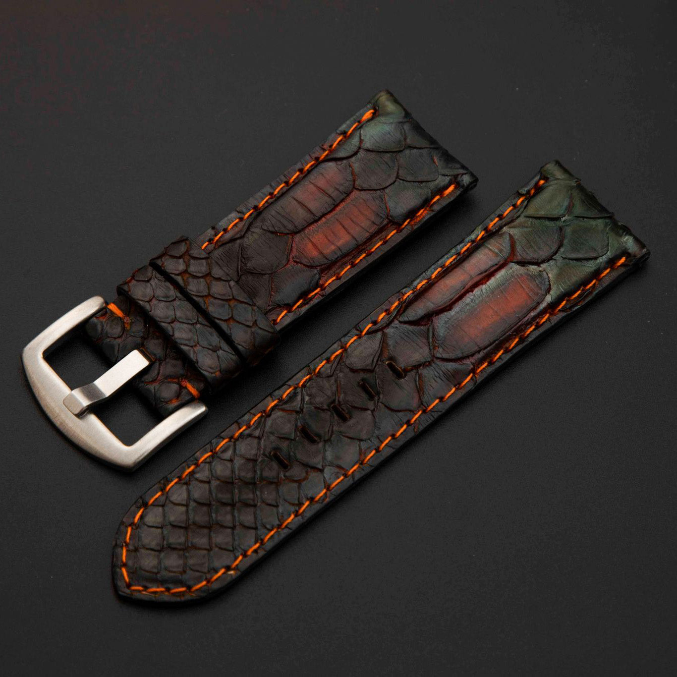 BLACK&BROWN PYTHON LEATHER STRAP