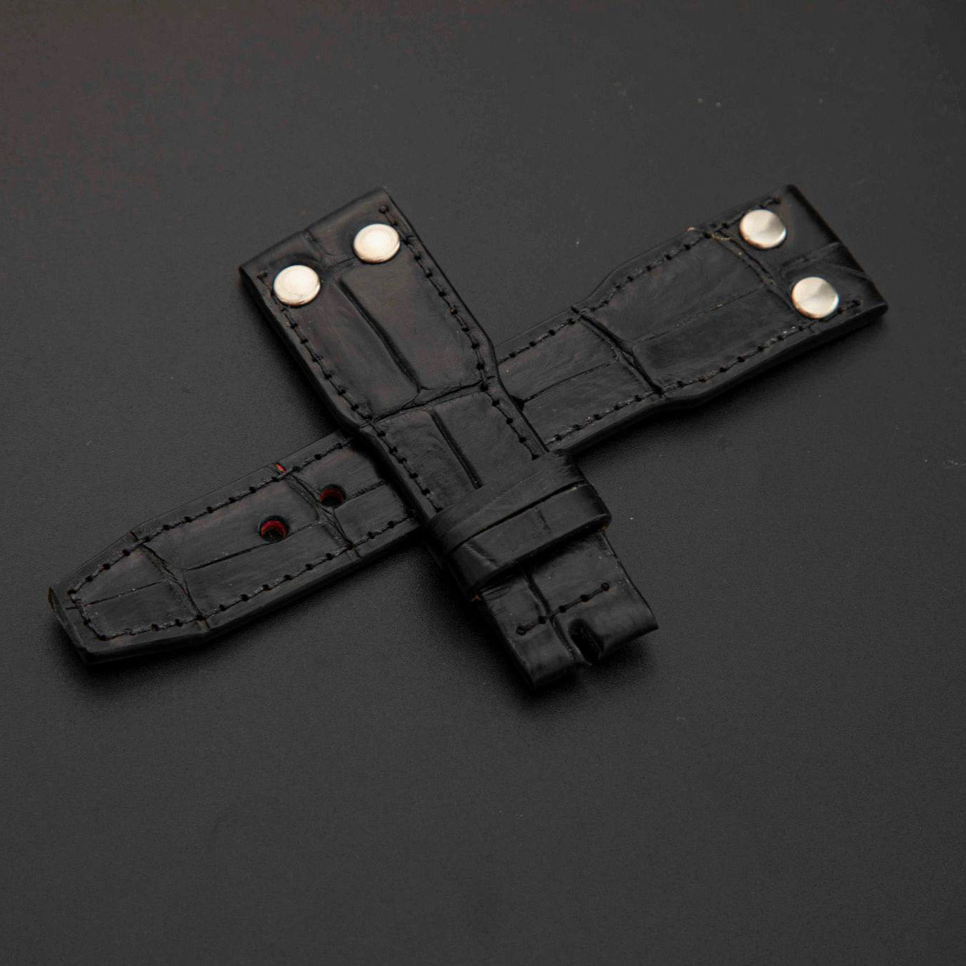 BLACK CROCODILE BELLY LEATHER STRAP