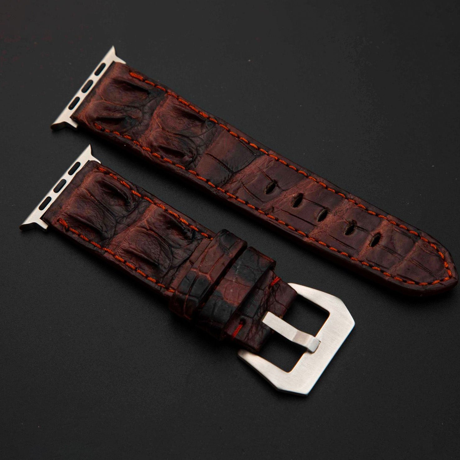 BLACK&RED CROCODILE HORNBACK LEATHER STRAP