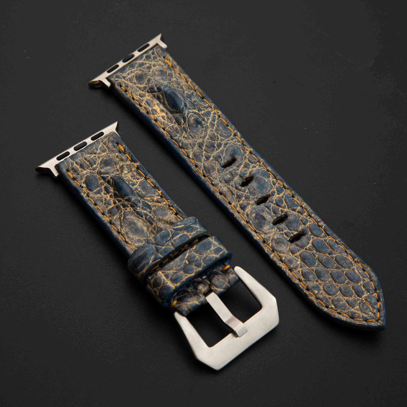 BLUE&GOLD CROCODILE HORNBACK LEATHER STRAP