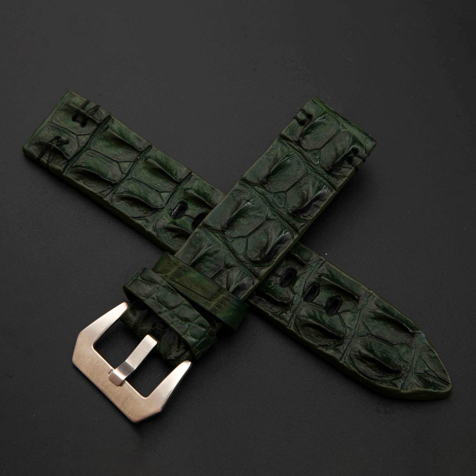 GREEN CROCODILE HORNBACK LEATHER STRAP