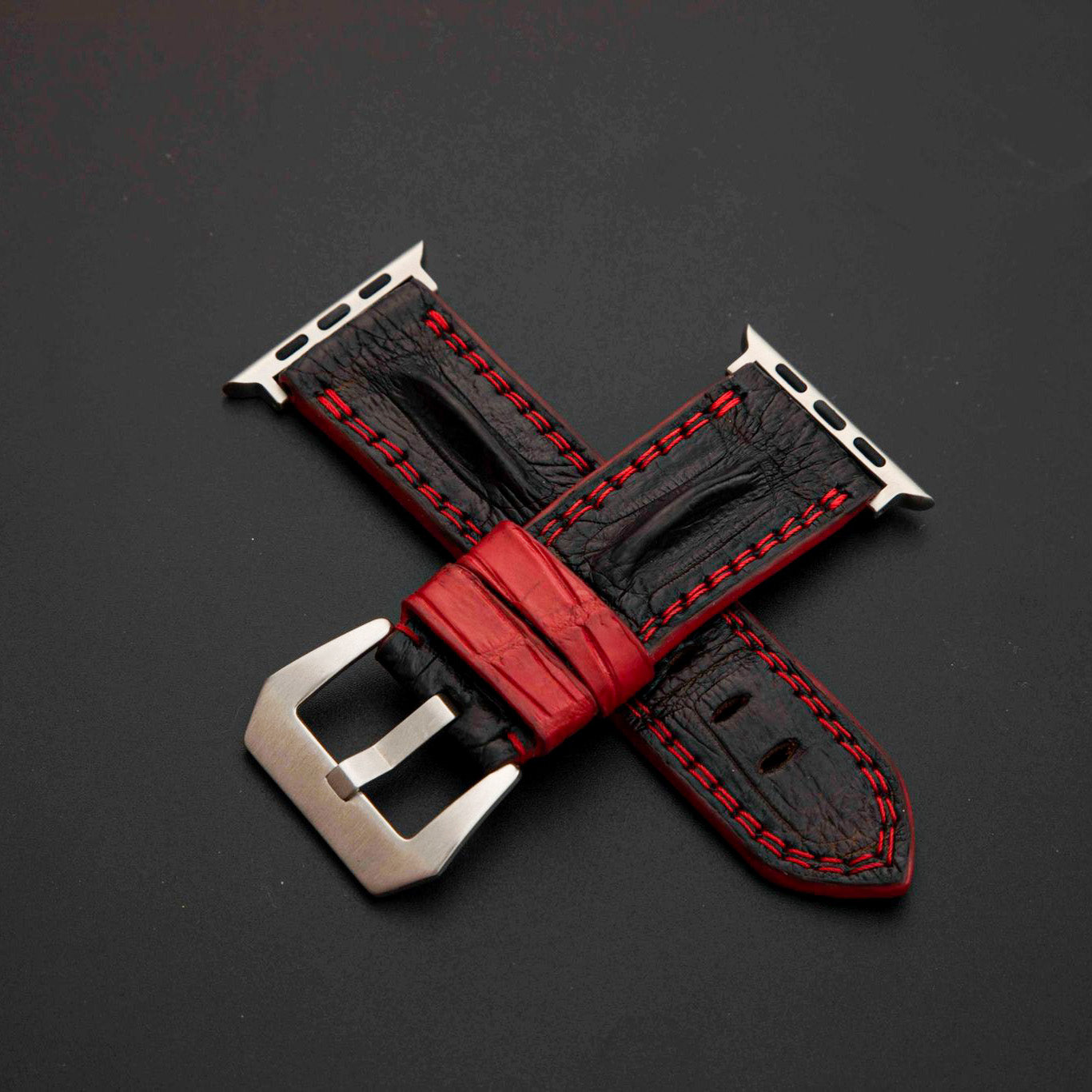 BLACK CROCODILE HORNBACK LEATHER STRAP