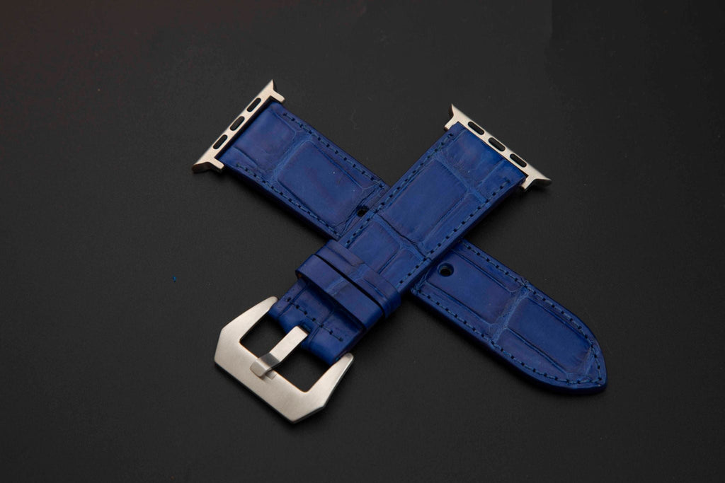 BLUE CROCODILE BELLY LEATHER STRAP