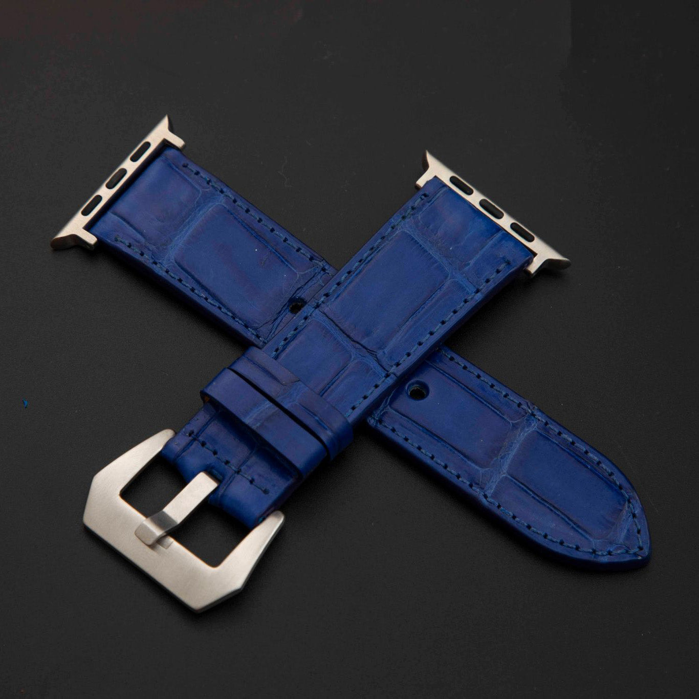 BLUE CROCODILE BELLY LEATHER STRAP