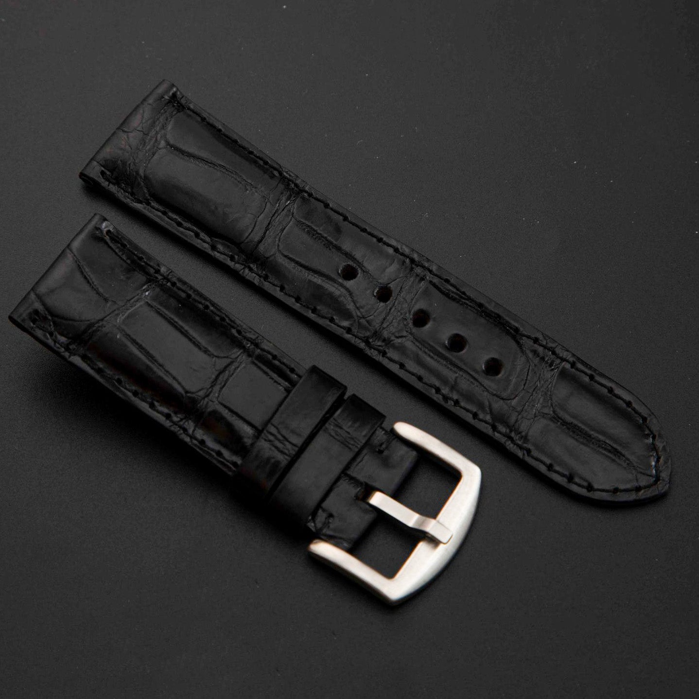 BLACK CROCODILE BELLY LEATHER STRAP