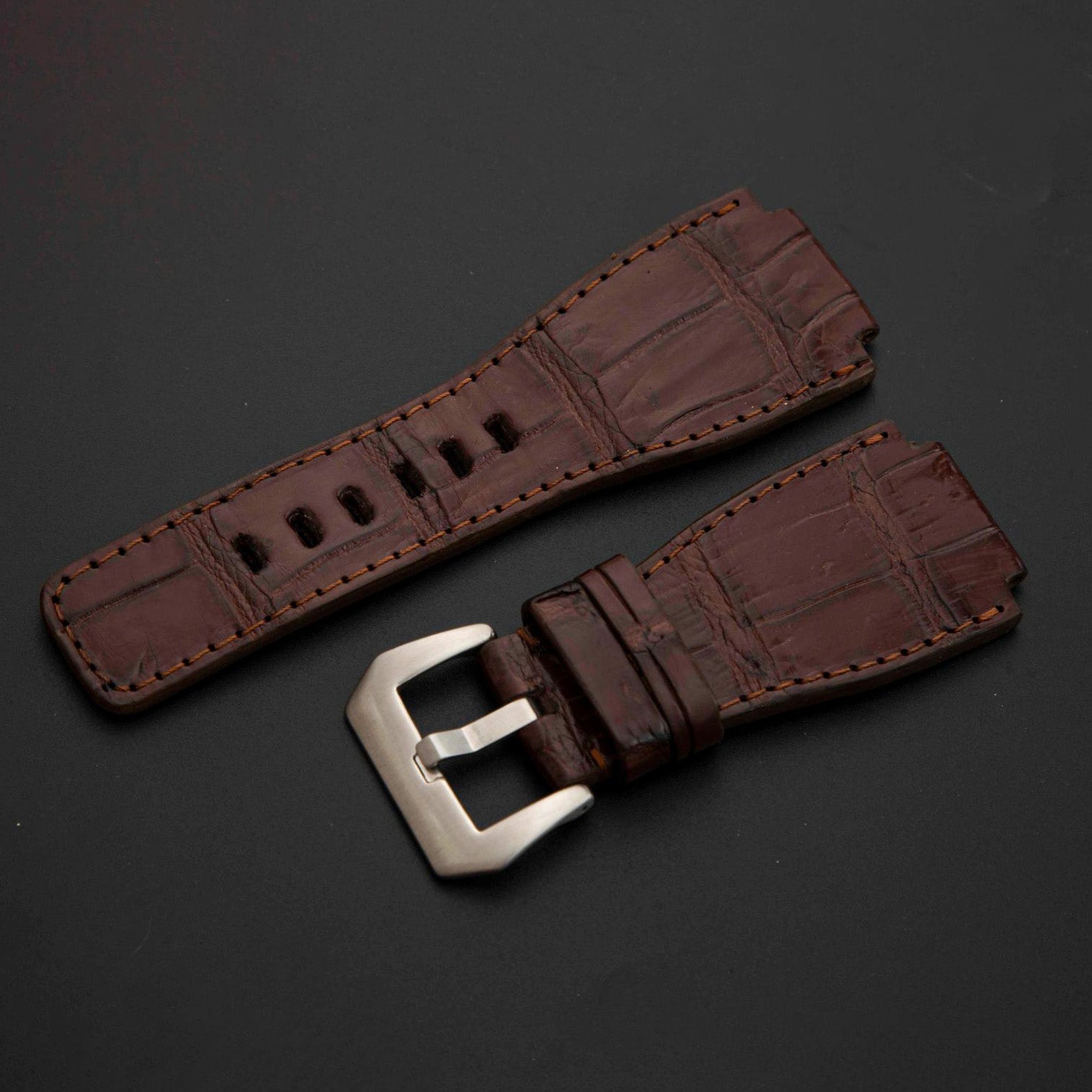 BROWN CROCODILE BELLY LEATHER STRAP