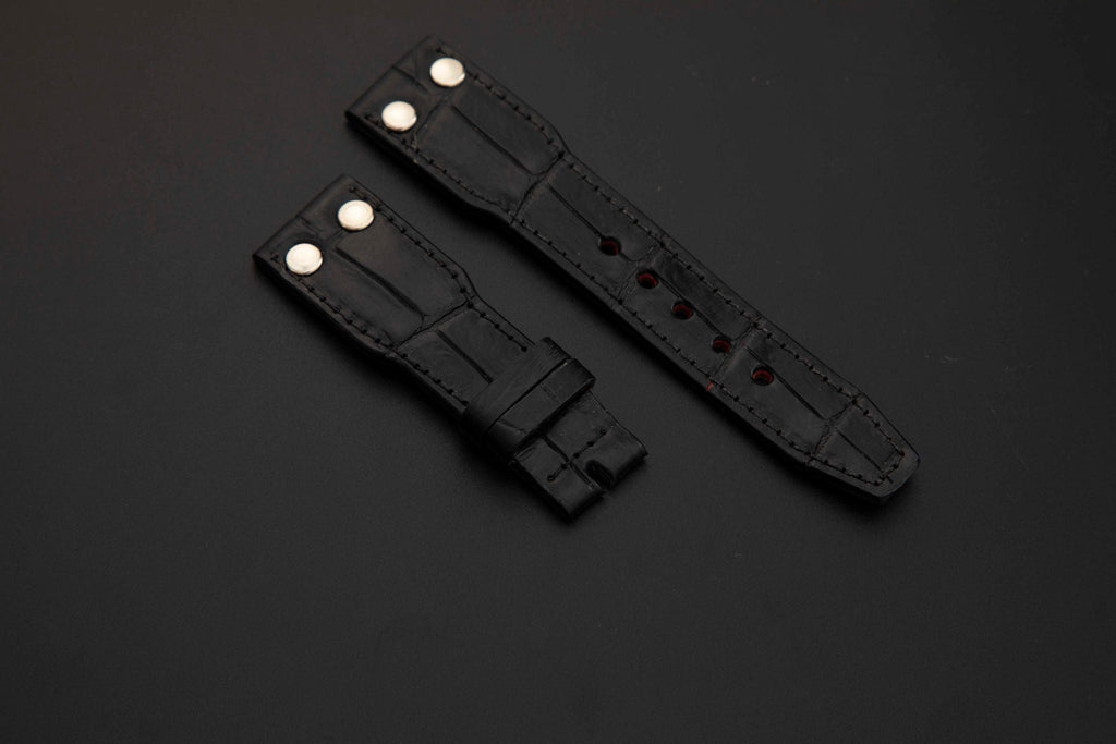 BLACK CROCODILE BELLY LEATHER STRAP - Lac Crado 