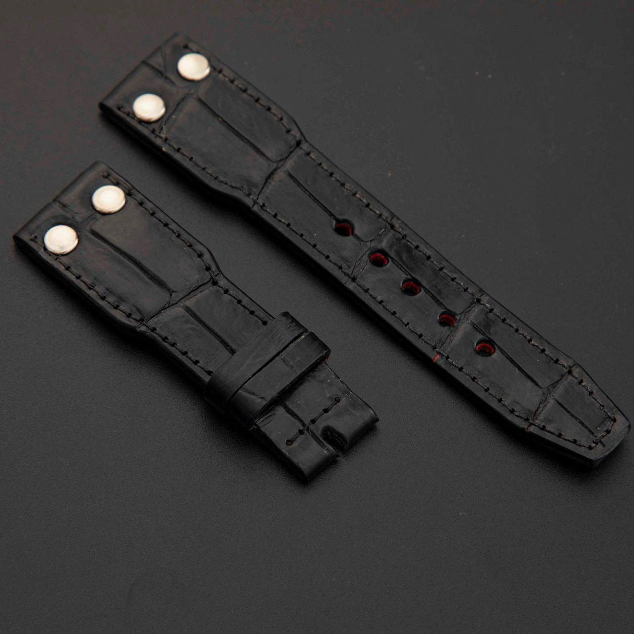 BLACK CROCODILE BELLY LEATHER STRAP