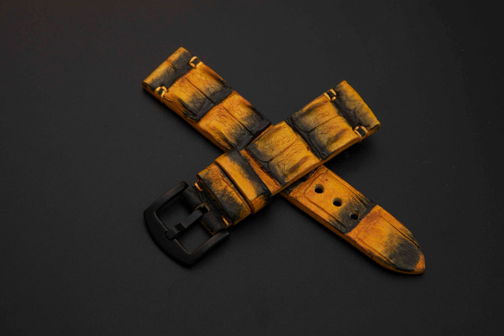 BLACK&YELLOW HORNBACK LEATHER STRAP