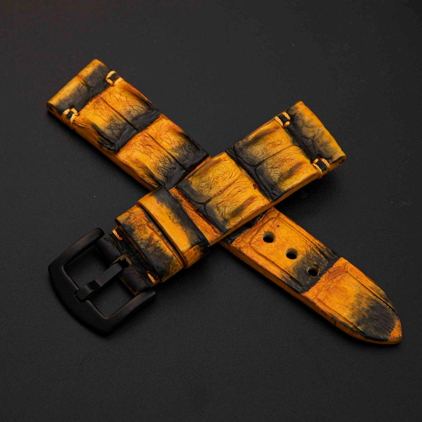 BLACK&YELLOW HORNBACK LEATHER STRAP