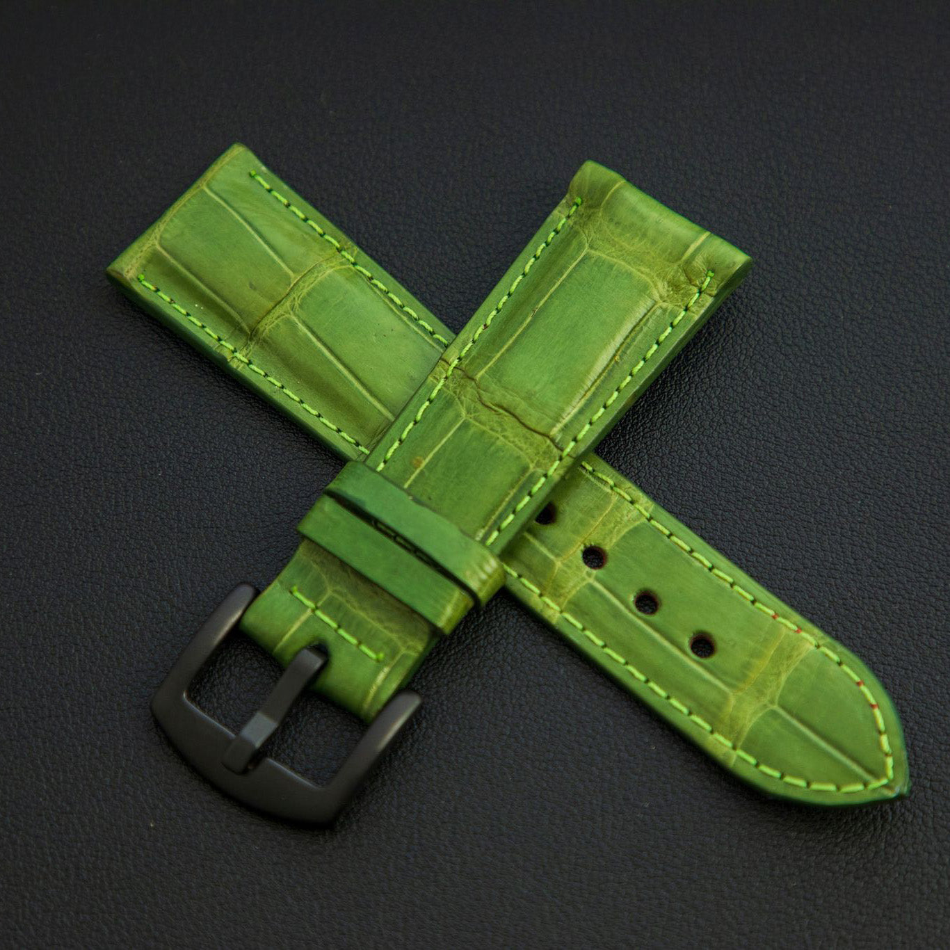GREEN CROCODILE BELLY LEATHER STRAP