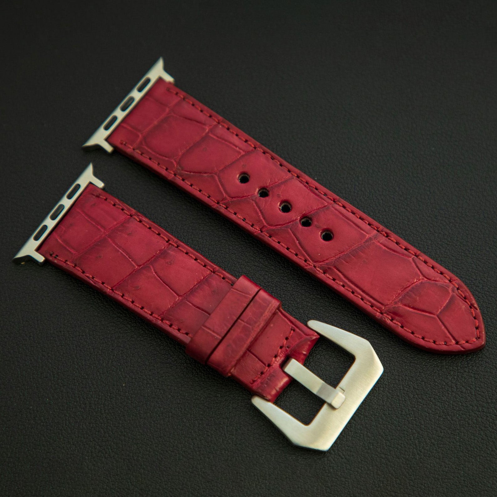 RED CROCODILE BELLY LEATHER STRAP