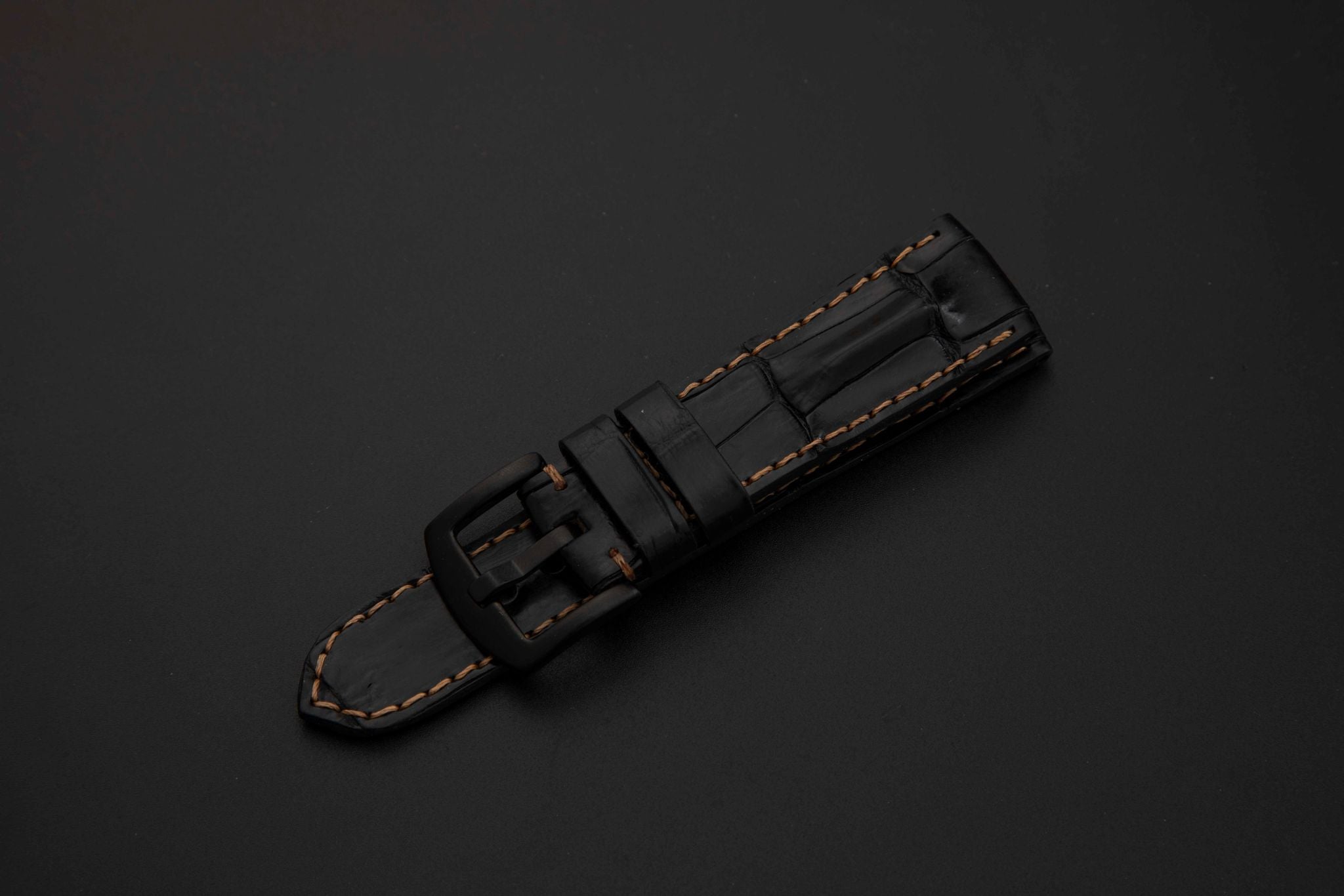 BLACK CROCODILE HORNBACK LEATHER STRAP