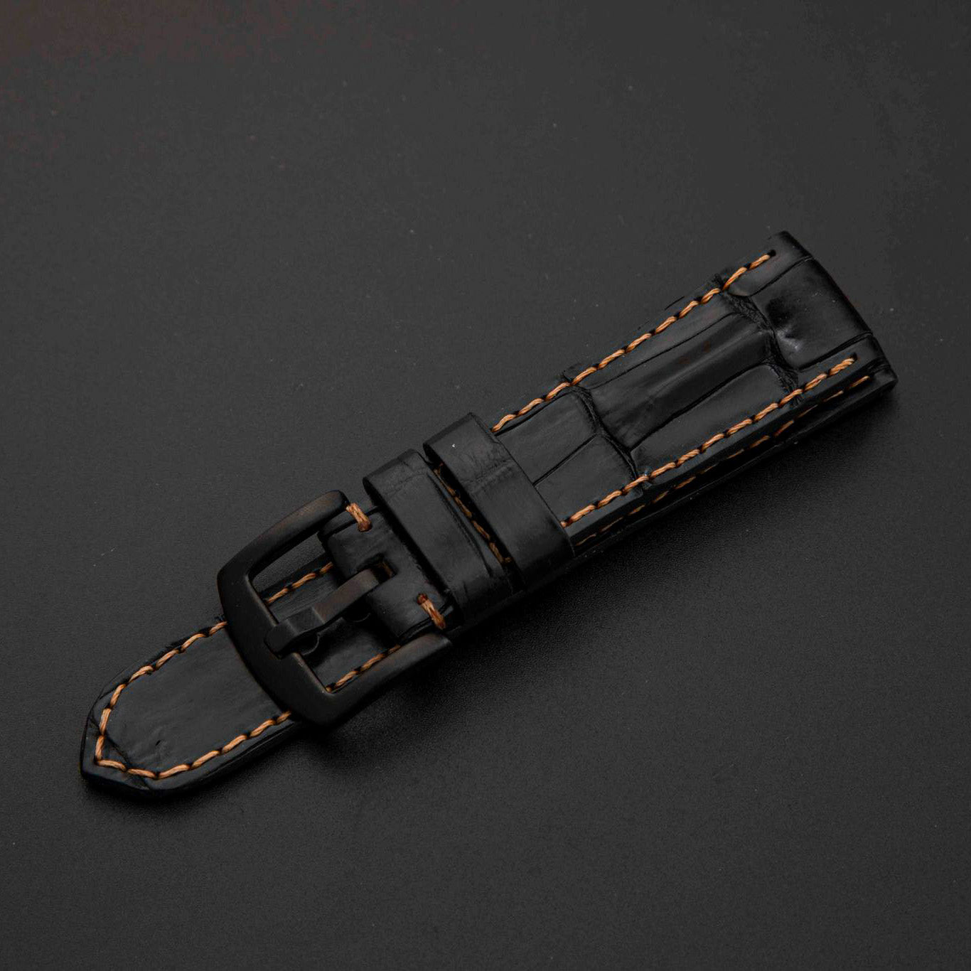 BLACK CROCODILE HORNBACK LEATHER STRAP