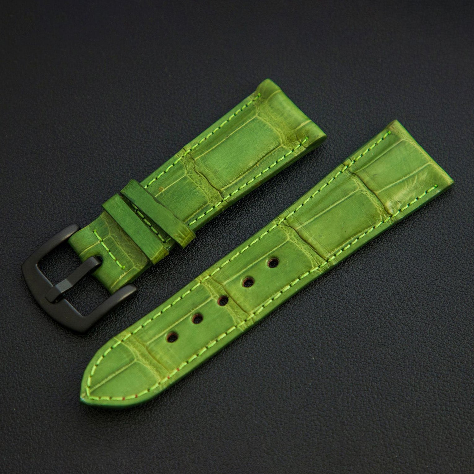 GREEN CROCODILE BELLY LEATHER STRAP