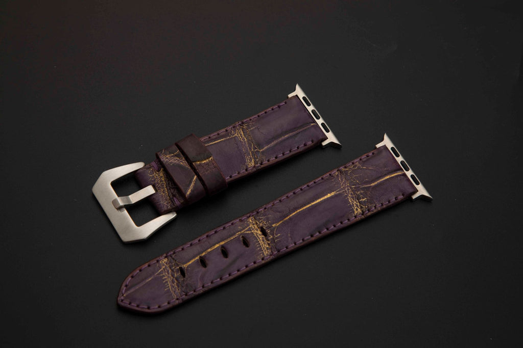 PURPLE&GOLD CROCODILE BELLY LEATHER STRAP