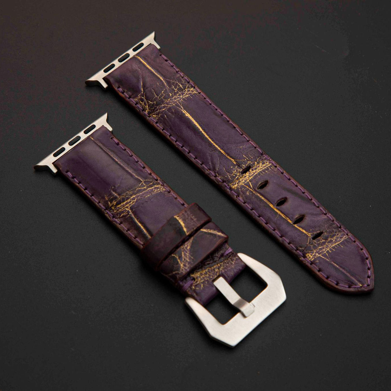PURPLE&GOLD CROCODILE BELLY LEATHER STRAP