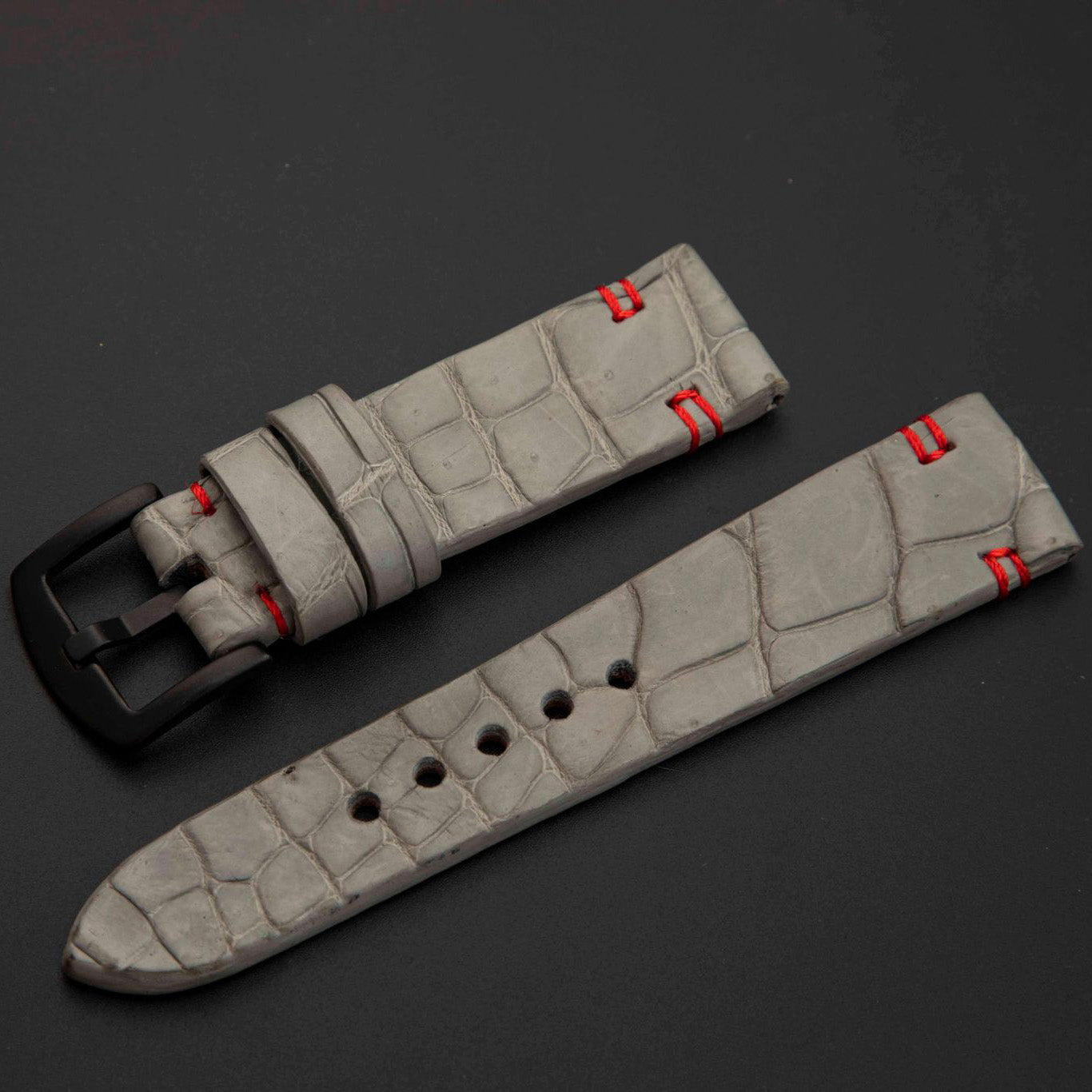 GREY CROCODILE BELLY LEATHER STRAP