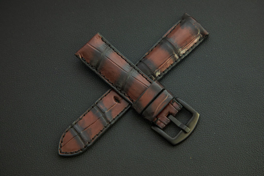 BROWN&BLACK CROCODILE BELLY LEATHER STRAP