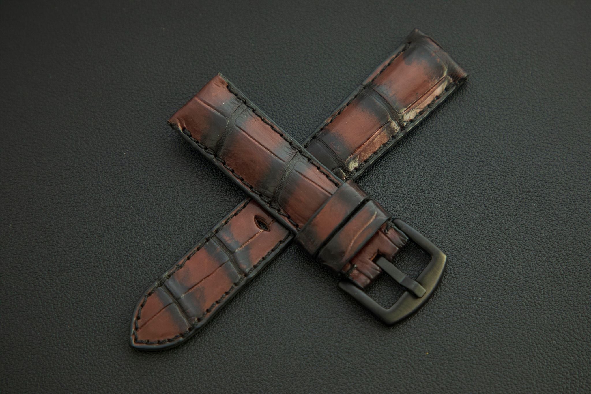 BROWN&BLACK CROCODILE BELLY LEATHER STRAP
