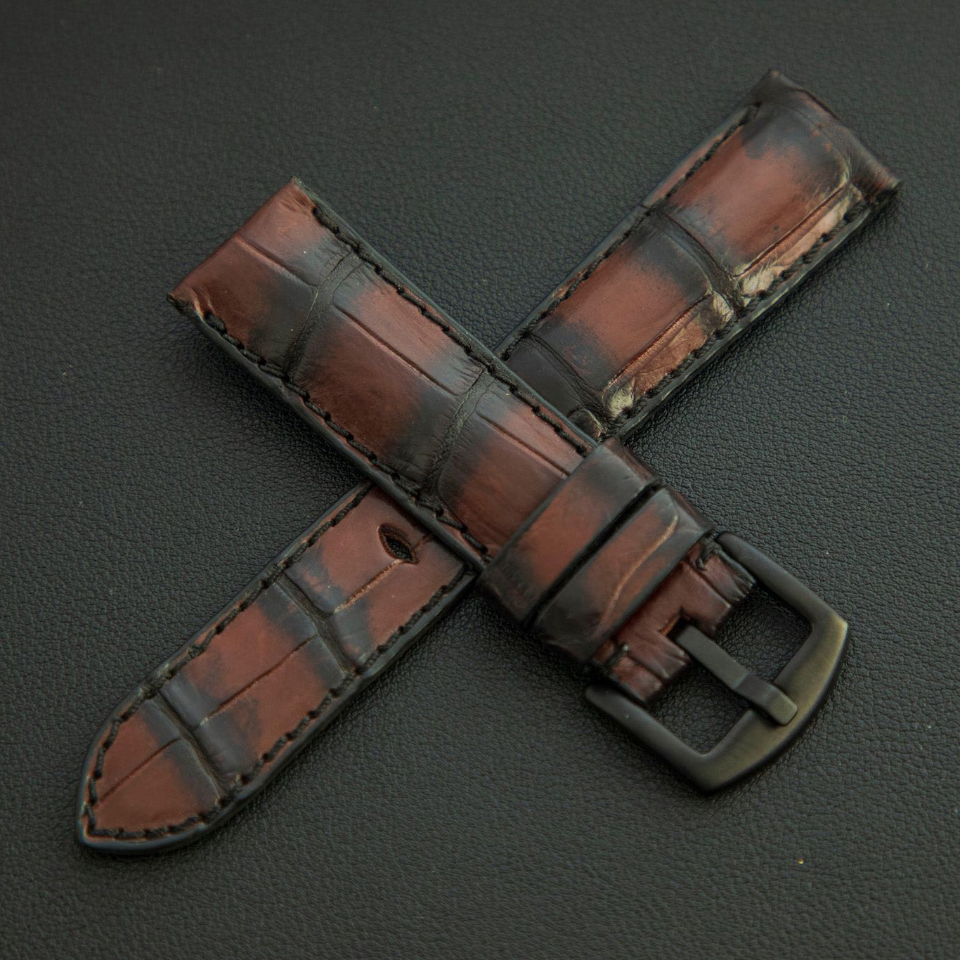 BROWN&BLACK CROCODILE BELLY LEATHER STRAP
