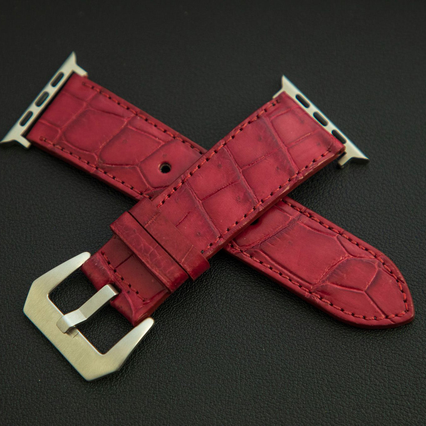 RED CROCODILE BELLY LEATHER STRAP
