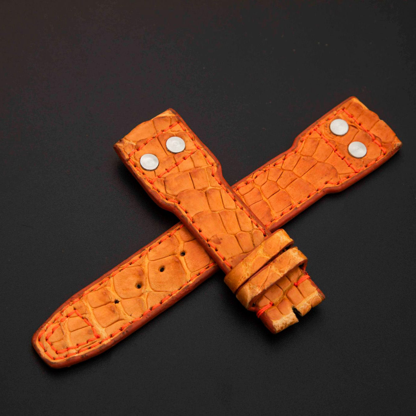 ORANGE CROCODILE HORNBACK LEATHER STRAP