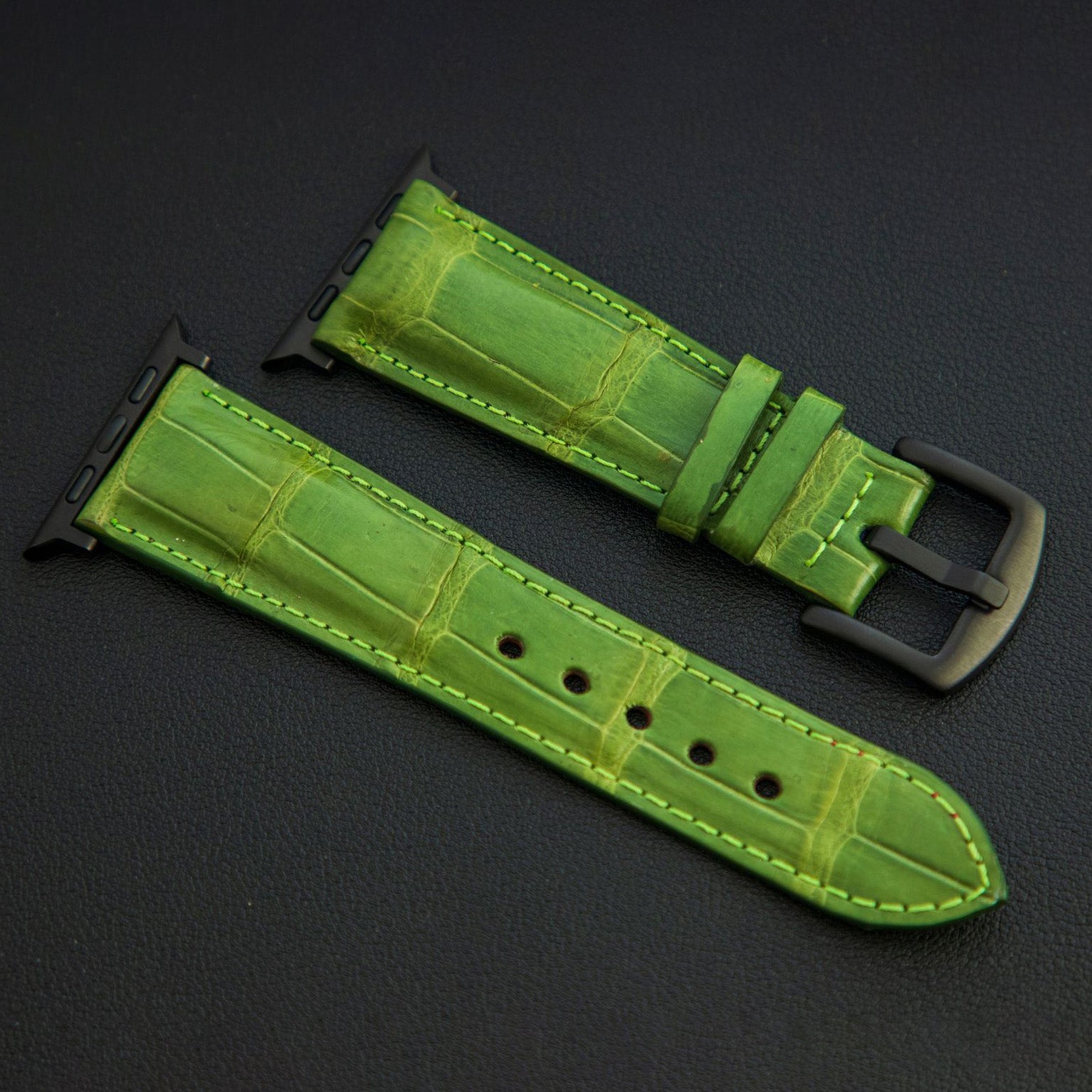 GREEN CROCODILE BELLY LEATHER STRAP