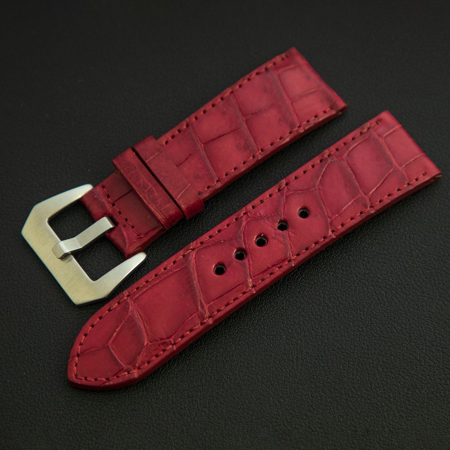 RED CROCODILE BELLY LEATHER STRAP