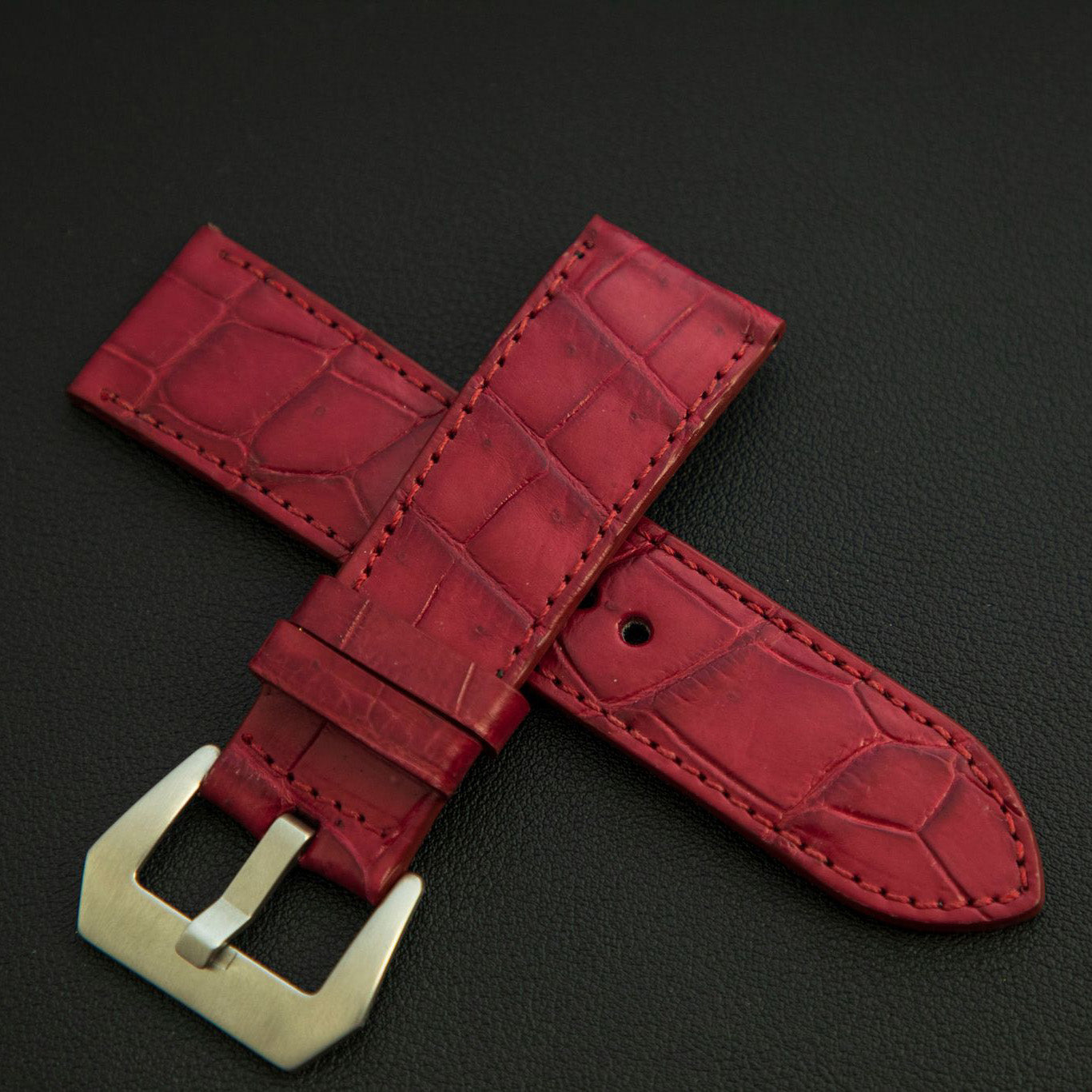 RED CROCODILE BELLY LEATHER STRAP