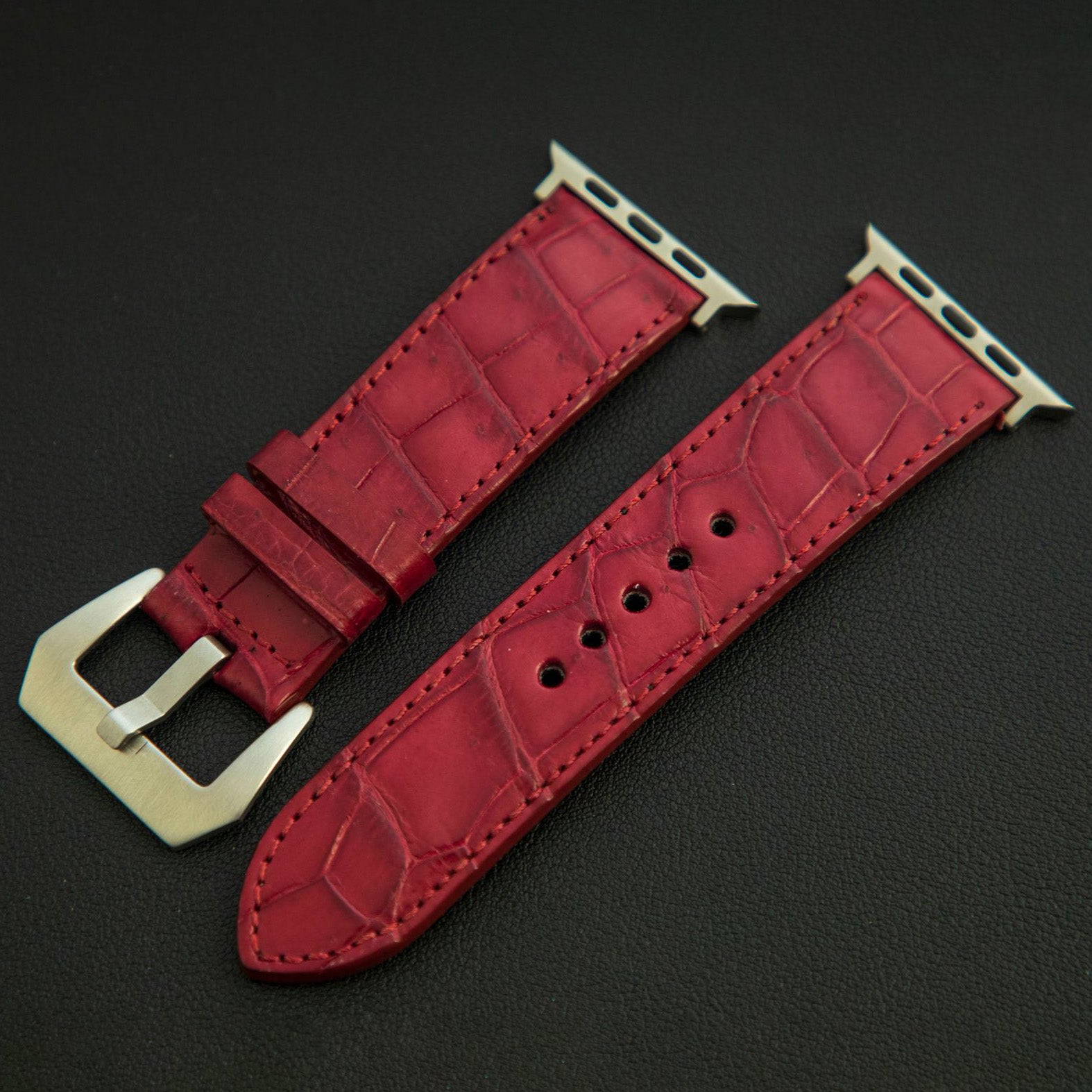RED CROCODILE BELLY LEATHER STRAP