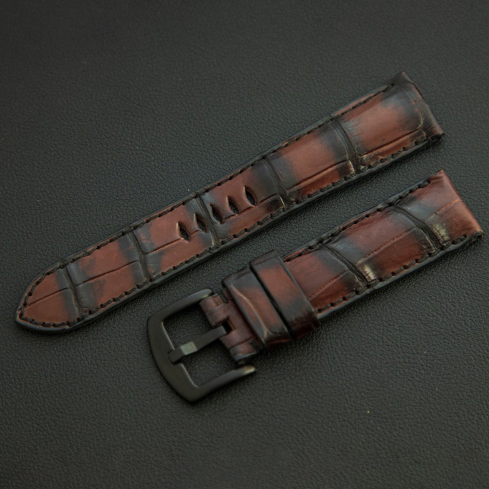 BROWN&BLACK CROCODILE BELLY LEATHER STRAP