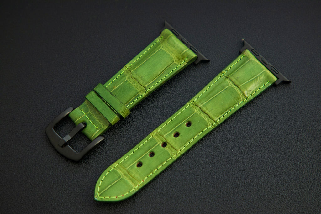 GREEN CROCODILE BELLY LEATHER STRAP