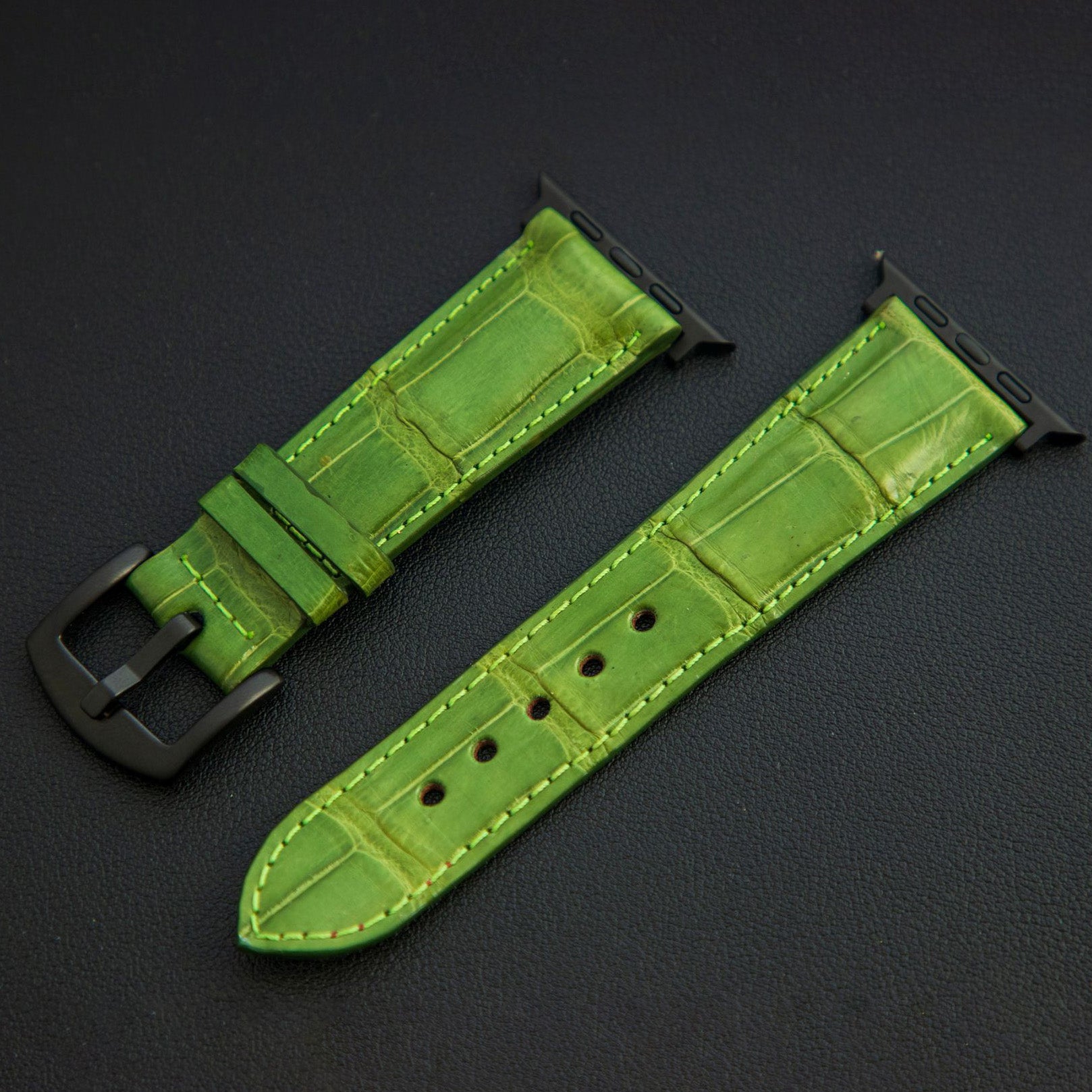 GREEN CROCODILE BELLY LEATHER STRAP