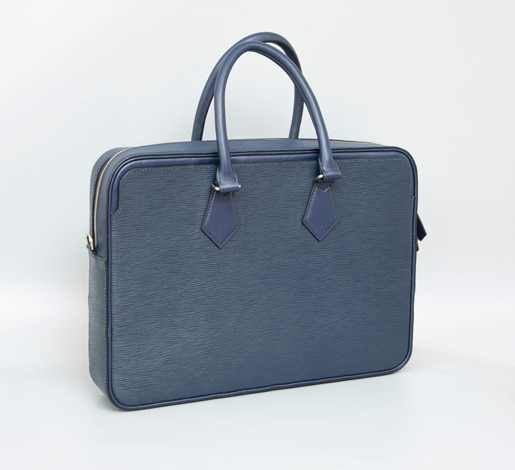 BLUE HANDMADE GENUINE CALF LAPTOP SLINGBAG
