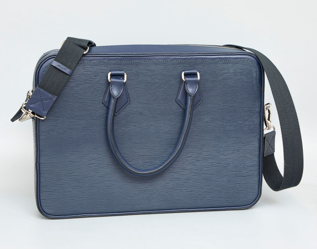 BLUE HANDMADE GENUINE CALF LAPTOP SLINGBAG