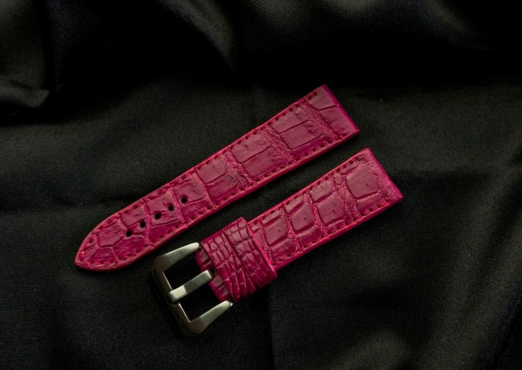 PINK CROCODILE BELLY LEATHER STRAP