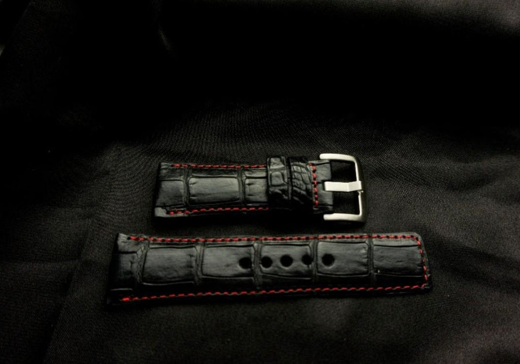 BLACK CROCODILE BELLY LEATHER STRAP