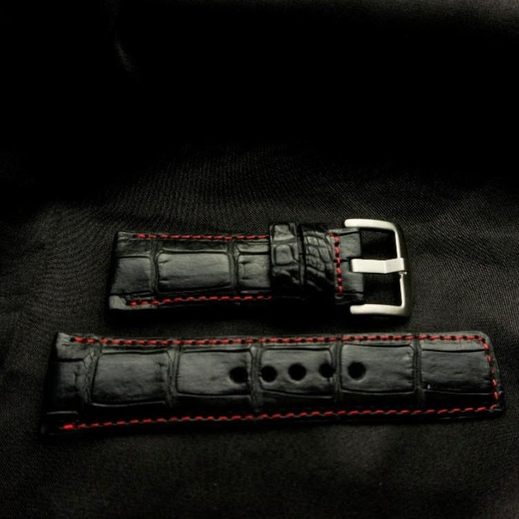 BLACK CROCODILE BELLY LEATHER STRAP